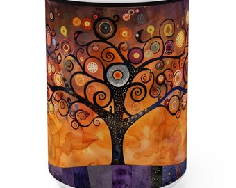 Tree of Life wrap around mug 15oz, tree of life coffee cup, Klimt inspired abstract tree