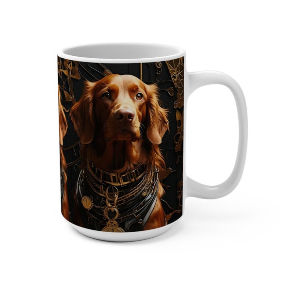 Irish setter mug 15oz, Irish setter coffee cup, unique dog gift, steampunk pets, clockpunk dogs clockwork dogs