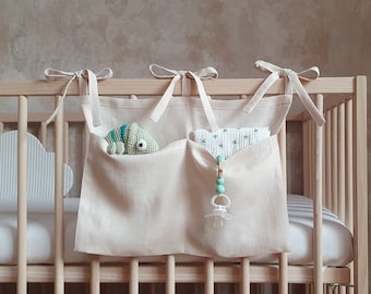 minimalistic, boho- inspired sewing pattern for hanging crib pocket organizer, hanging pocket organizer for nursery organization