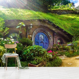 Carta da parati Hobbit House, carta da parati fantasy per bambini, carta da parati Hobbit Fairy Tale, autoadesiva, stacca e attacca, tessuto non tessuto
