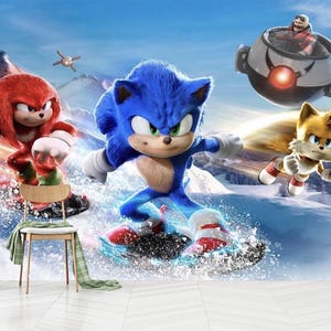 Carta da parati Sonic per bambini, carta da parati a cartoni animati, stacca e attacca per camerette di ragazzi e ragazze, autoadesiva, stacca e attacca, tessuto non tessuto