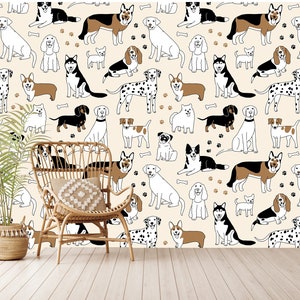 Cute Dogs Wallpaper,Cute Animals Wallpaper Peel and Stick, Kids Room Nursery Room Decor,Self-Adhesive, Peel And Stick, Non-Woven