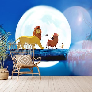 Der König der Löwen Tapete für Kinderzimmer, Cartoon-Tiere Wandbild Kinderzimmer, Der König der Löwen Tapete für Babyzimmer, selbstklebend, Vlies