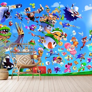 Buntes Super Mario Wandbild, Mario Team Tapete für Kinderzimmer Dekor, selbstklebend, abziehen und aufkleben, nicht gewebt