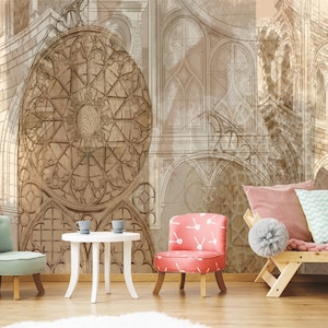 Antique Gothic Wallpaper Peel And Stick, Antique Interior Wall Covering, Gothic Arches Wall Decor, Self Adhesive, Peel And Stick, Non Woven