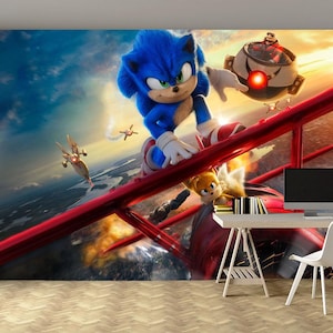 Sonic Wallpaper Cartoon Wallpaper for Kids, Peel and Stick Vinyl Decals for Boys and Girls Bedrooms, Self-Adhesive, Peel And Stick,Non-Woven