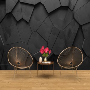 Carta da parati opaca di lusso, decorazione murale in rilievo nero, decorazione murale in vinile, arte murale geometrica opaca, autoadesiva, stacca e attacca, tessuto non tessuto