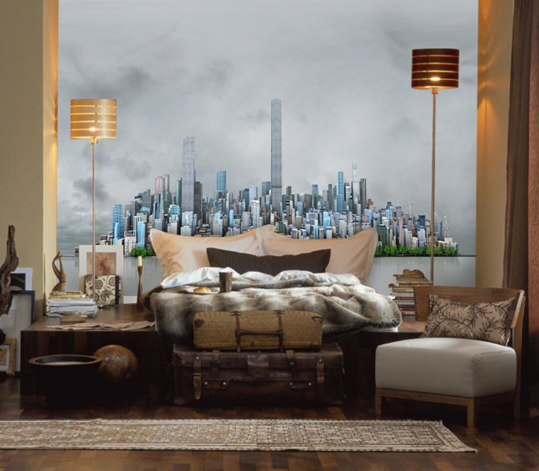 City View Wallpaper, 3D Window City View Mural Skyline Removable Self ...