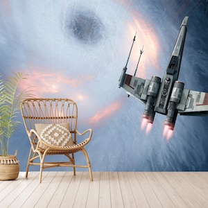 Carta da parati Star Wars per bambini, murale di astronavi, stanza per adolescenti di Star Wars, autoadesiva, stacca e attacca, tessuto non tessuto