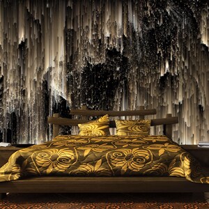 Carta da parati Black Yellow Rain staccabile e adesiva, arte murale astratta, carta da parati di lusso per camera da letto e soggiorno, autoadesiva, non tessuta