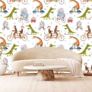 Babyzimmer Tapete, Giraffe Affe Elefant in Tapete Selbstklebend, Kinderzimmer Wandbild, Selbstklebend, Schälen und Aufkleben, Vlies