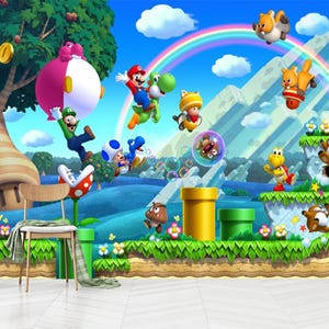 Carta da parati Mario Games Peel and Stick, decorazione da parete per cameretta dei bambini, design da parete Super Mario per cameretta dei bambini, autoadesiva, Peel and Stick, tessuto non tessuto