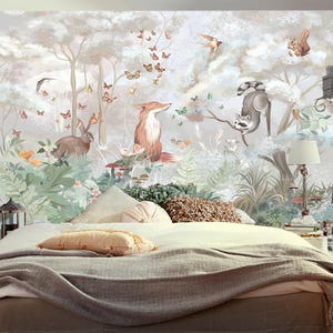 Colorful Forest Animal Wallpaper Peel And Stick, Kids Wallpaper Peel and Stick, Nursery Wall Decal, Removable Wallpaper Kids,Self-Adhesive