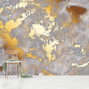 Gold Marble Stone Wallpaper: Dark Grey Textured Wall Art (Peel and Stick)
