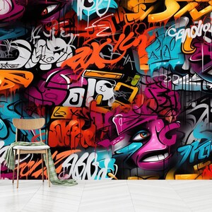 Carta da parati graffiti colorata stacca e attacca, murale graffiti, autoadesiva, stacca e attacca, tessuto non tessuto