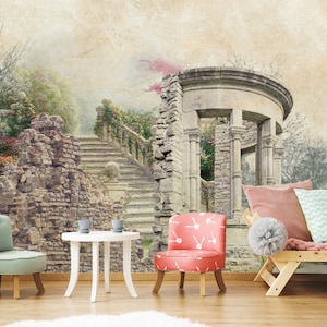 Antique Stone Ruins Wallpaper: Architectural Columns, Peel and Stick Non-Woven