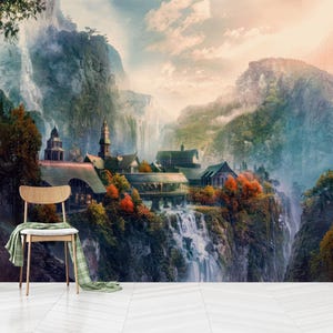 Rivendell Wallpaper Self Adhesive, Fantasy Wall Decal, Lord of the Rings Wallpaper, Self Adhesive, Peel and Stick, Non-Woven