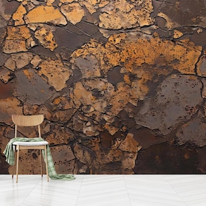 Papel pintado autoadhesivo de cobre oxidado: Mural de pared de piedra marrón oscuro industrial