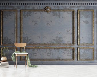 Antique Wood Panel Wallpaper Mural: Gray & Gold Boiserie, Peel and Stick