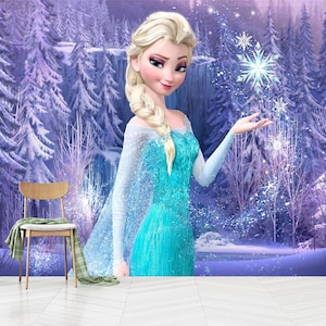 Carta da parati per bambini con la principessa Elsa, carta da parati per la cameretta dei bambini Frozen, decalcomania murale Frozen, autoadesiva, stacca e attacca, non tessuta