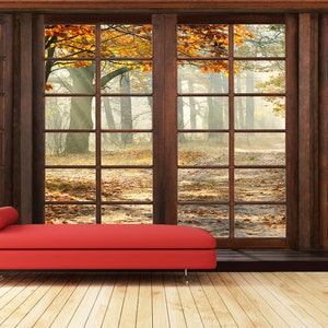 Gefälschte Fensteroptik Tapete, Gefälschte Fenster Herbst-Wanddekoration, selbstklebend, Schälen und Aufkleben, Vlies