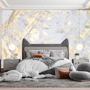 Decorazione murale adesiva con motivo dorato, murale dorato staccabile e attaccabile, design dorato con texture a pennello, autoadesivo, staccabile e attaccabile, tessuto non tessuto