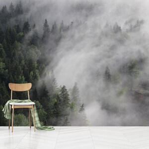 Forest Wallpaper Peel and Stick, Foggy Forest Wall Mural, Removable Wallpaper, Trees Wallpaper,Self Adhesive,Peel and Stick,Non-Woven