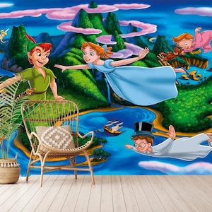 Peter Pan Neverland Wallpaper, Neverland Wallpaper Non-Woven,Kids Room Decor,Peter Pan Kids Wallpaper,Self-Adhesive,Peel And Stick,Non-Woven