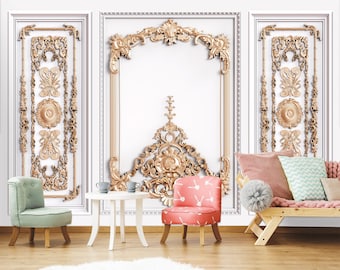 Embossed Gold Column Wallpaper: Self-Adhesive Non-Woven Peel and Stick