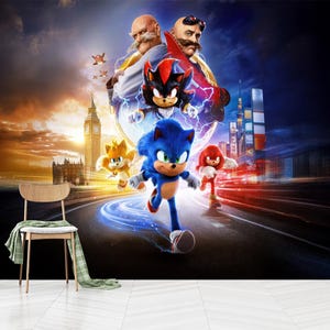 Sonic Wallpaper Papier peint dessin animé pour enfants, décalcomanies pour garçons et filles, auto-adhésif, non tissé