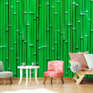 Green Bamboo Wallpaper: Asian Style Peel and Stick Wall Decor