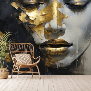 Black and Gold Woman Portrait Wall Mural - Peel and Stick