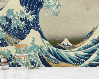 Wave off Kanagawa Wallpaper, Vintage Japanese Wall Decor (Peel and Stick