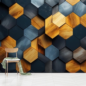 Papel pintado autoadhesivo hexagonal: Mural no tejido para decorar la sala de juegos