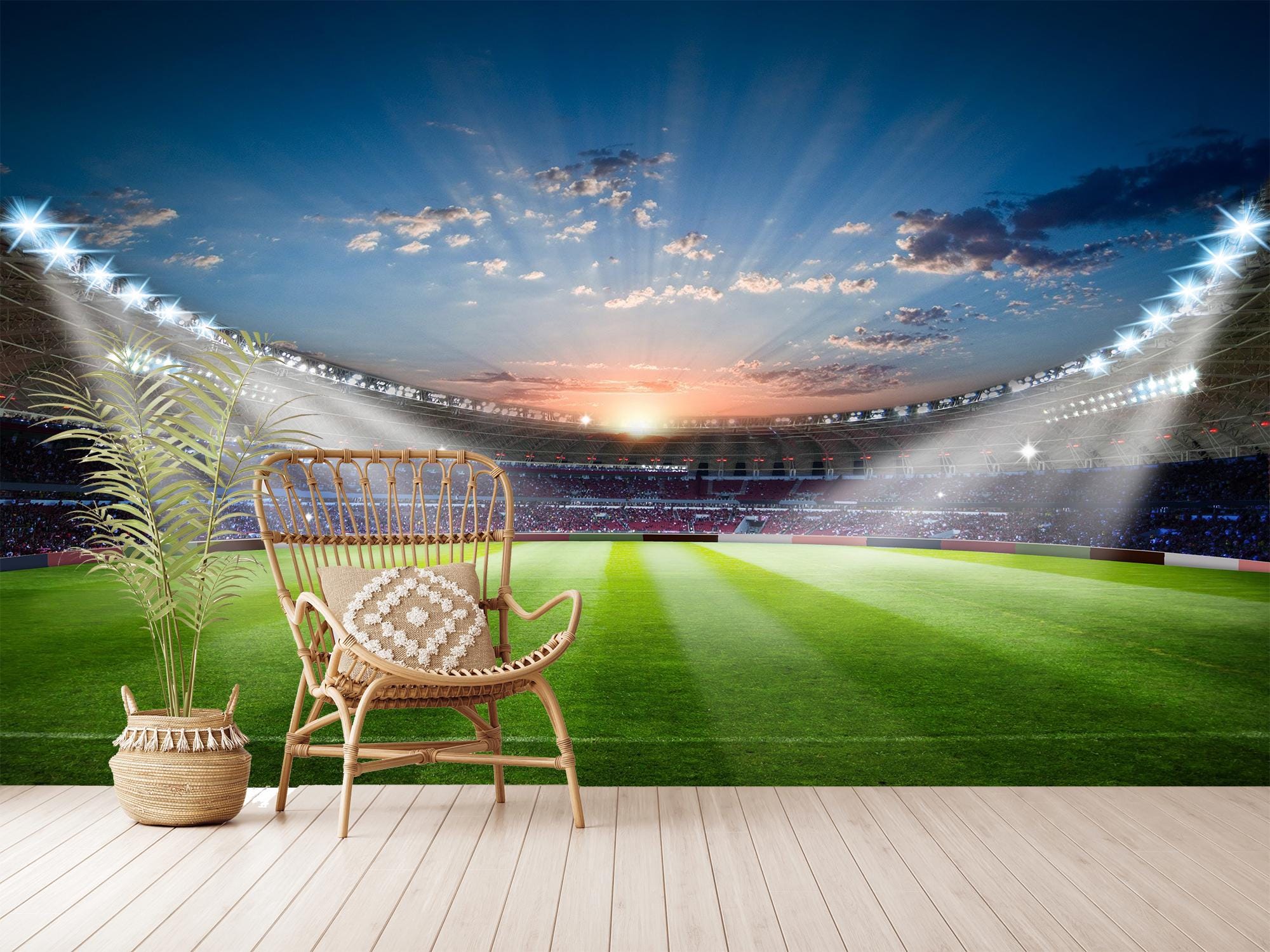 フットボールスタジアムの壁画：モダンな剥がして貼る壁紙 - Etsy 日本