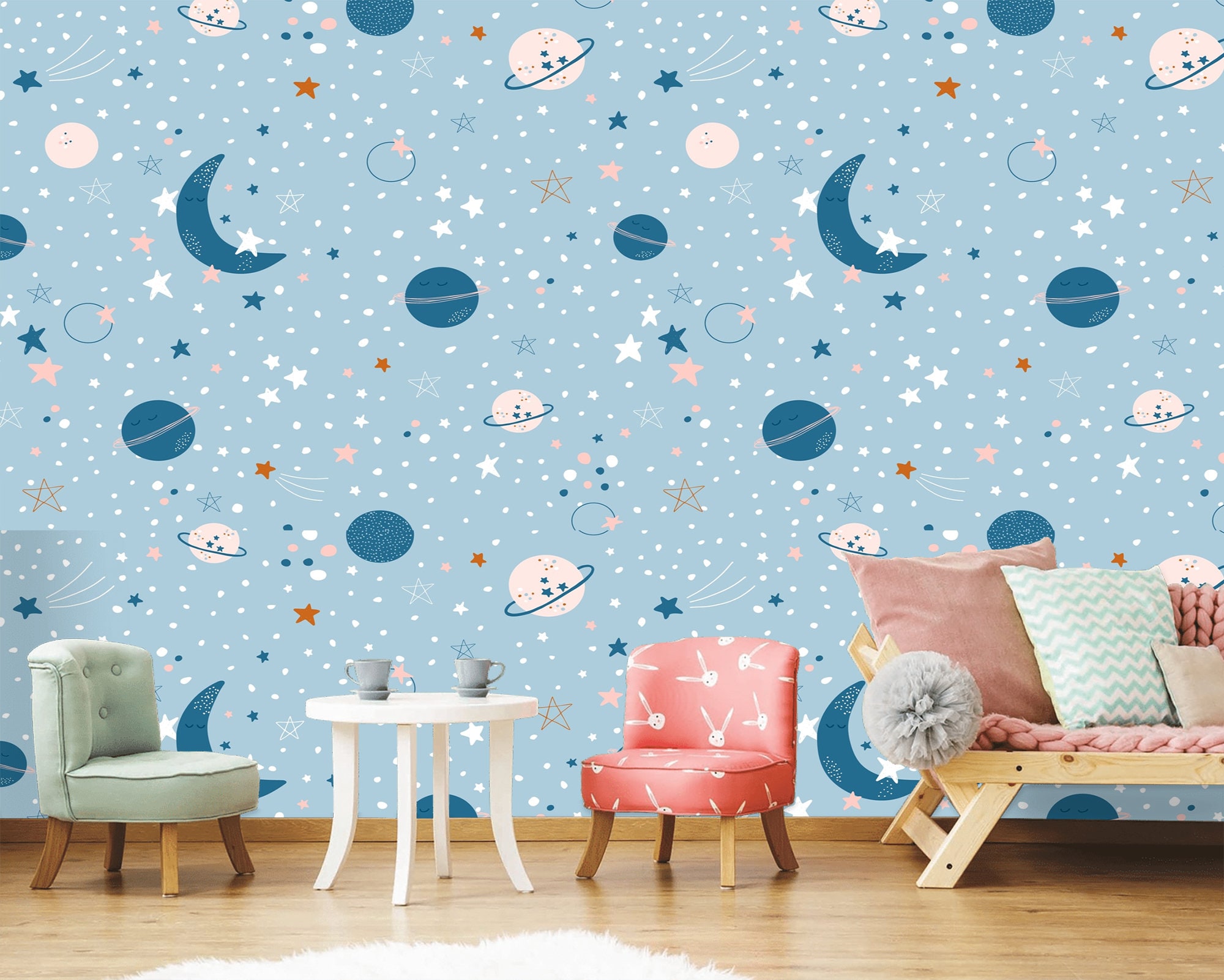 Stars and Moon Nursery Wallpaper, Kids Room Moon and Stars Wallpaper ...