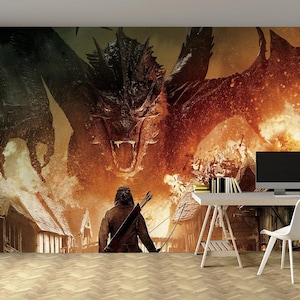 Carta da parati Hobbit, staccabile e adesiva, per cameretta dei bambini, decorazione da parete fantasy Smaug, Terra di Mezzo, autoadesiva, staccabile e adesiva, tessuto non tessuto