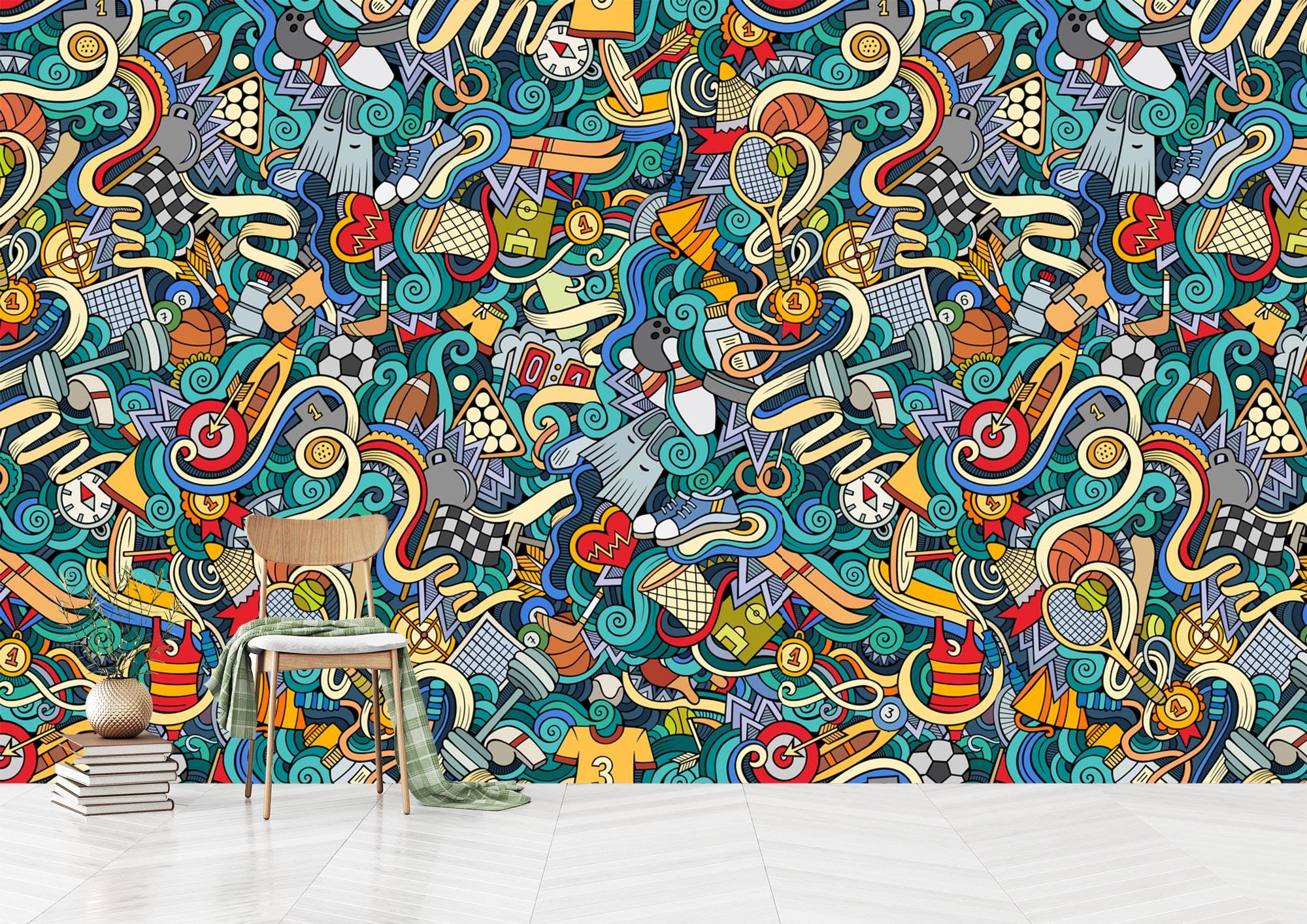 Fantasy Sports Art Wallpaper: Gym Decor, Peel and Stick - Etsy