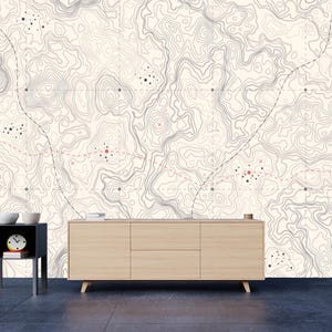 Papier peint carte topographique, papier peint minimaliste scandinave, auto-adhésif, non tissé