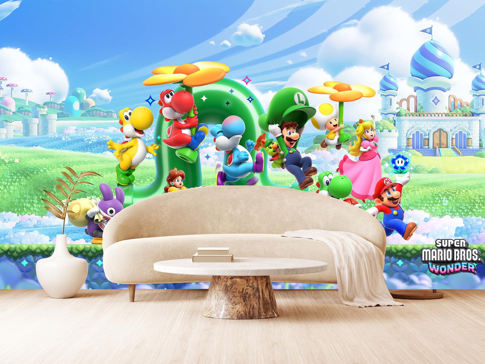 スーパーマリオブラザーズの壁画：子供部屋用粘着式