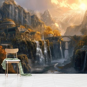 Rivendell Tapete,Herr der Ringe Tapete Kinderzimmer,Hobbit Tapete,Fantasy-Wanddekor,selbstklebend,Vlies