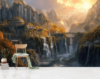 Rivendel-behang, Lord of the Rings-behang kinderkamer, hobbitbehang, fantasiemuurdecoratie, zelfklevend, peel and stick, niet-geweven
