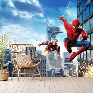 Papier peint Spiderman pour chambre d'enfant, papier peint super-héros, Iron Man - Papier peint Spider Man, auto-adhésif, non tissé