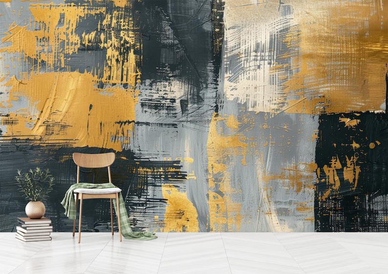 Gold Grey Textured Wallpaper Peel and Stick,grey Concrete Wallpaper Non