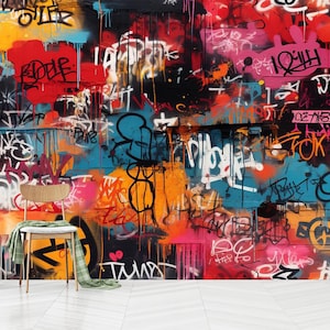 Peel and Stick Graffiti Wallpaper, Teenager Bedroom Graffiti Wall Mural, Colorful Graffiti Art,Self-Adhesive,Peel And Stick,Non-Woven