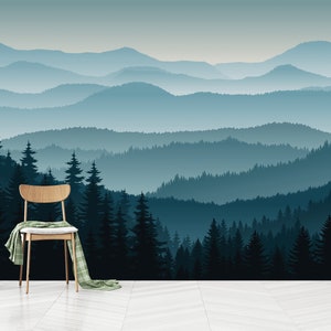 Green Pine Forest Wallpaper: Mountain View Peel and Stick Wall Decor