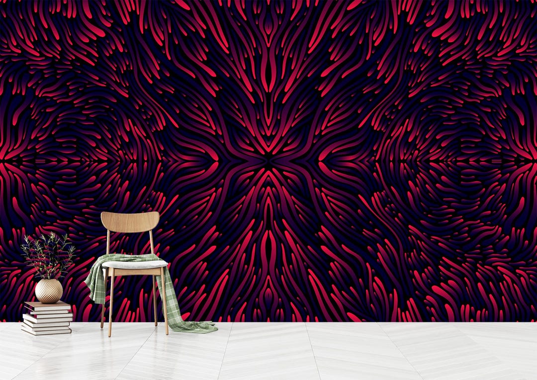 Red Geometric Wallpaper: Abstract Dark Wall Art, Self Adhesive - Etsy, image size:1080x764