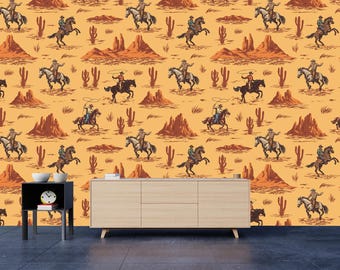 Retro Cowboy Wallpaper Mural: Rustic Western Peel and Stick