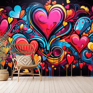 Carta da parati graffiti stacca e attacca, decorazione artistica per camera da letto per adolescenti in stile graffiti colorato, autoadesiva, stacca e attacca, non tessuta