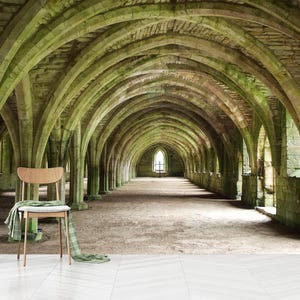 Ancient Castle Interior Mural: Peel and Stick Wallpaper